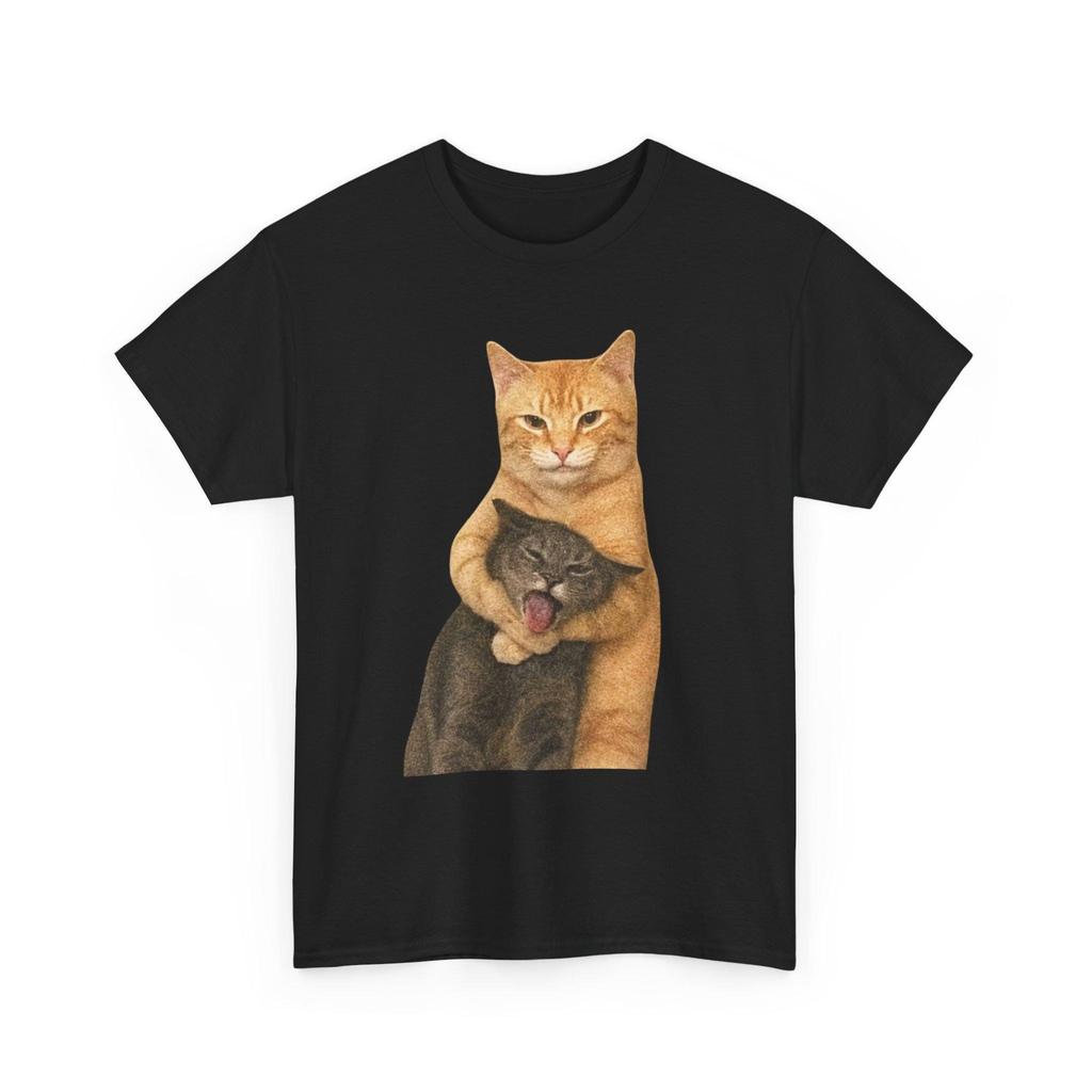 Funny Meme Cat Shirt Orange Cat Hugging Gray Cat Fighting Cats Graphic Tee