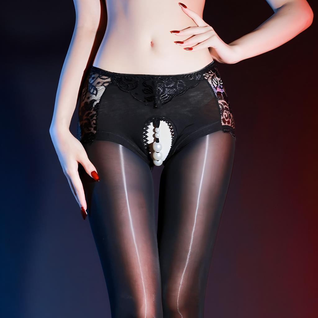 New Pearl Crotch Sexy Glossy One-Piece Stockings Plus Size No-Removal  Black Temptation Pantyhose for Women