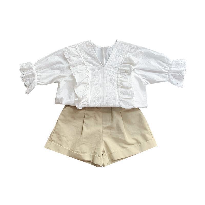 Summer Style Baby Girl Preppy White Shirt & Casual Shorts Set