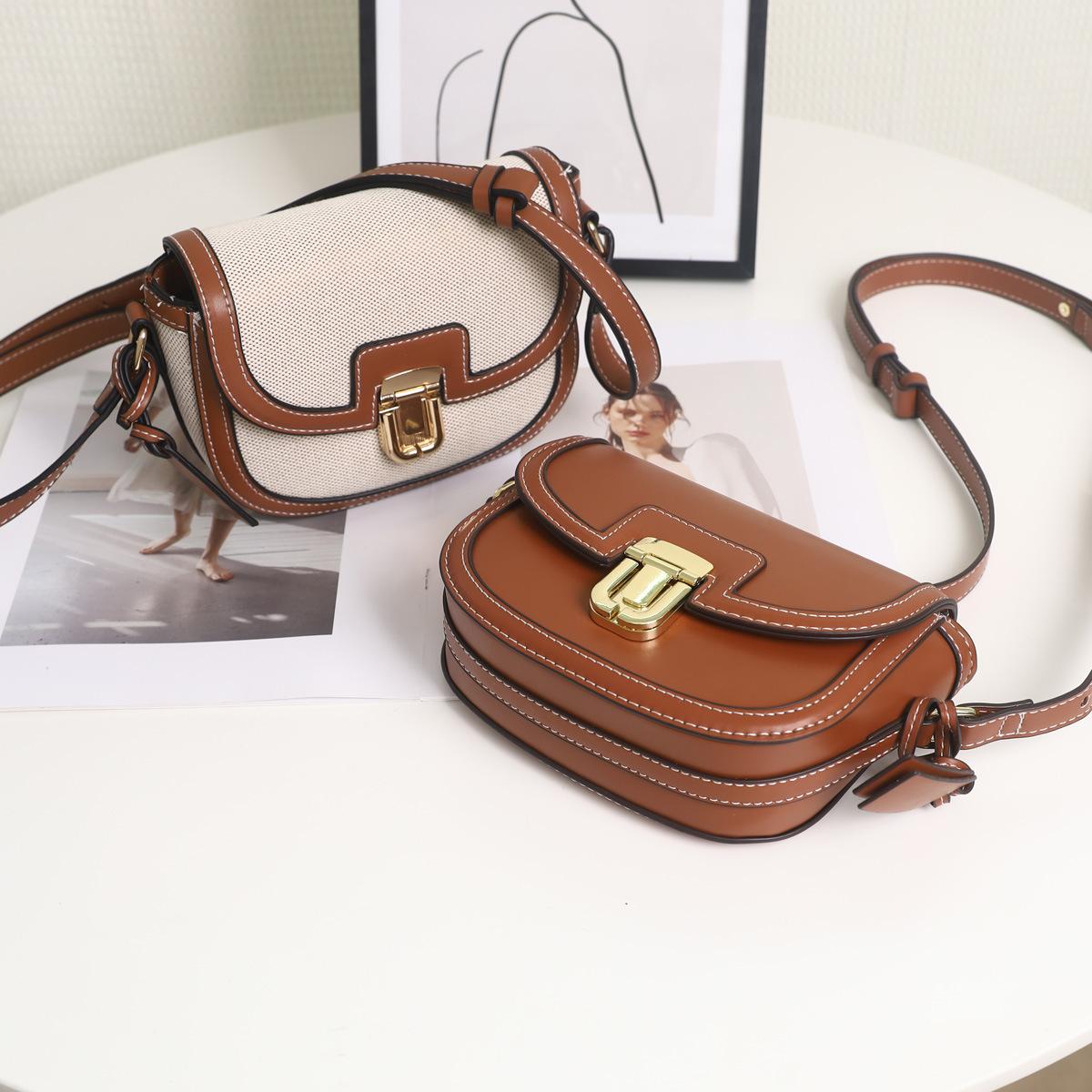 

2025 осень новая нишевая плетеная сумка-седло контрастного цвета на одно плечо через плечо, ретро универсальная маленькая сумка под мышкой для женщин темно-коричневого