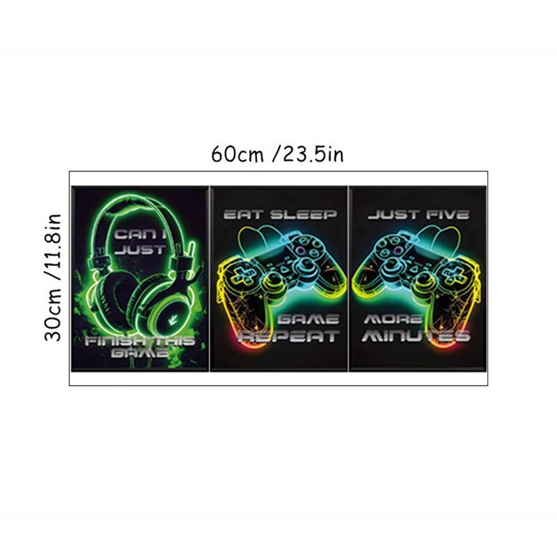 Neon Effect Game Poster Cool Gamepad Vedio Headphone Vinyl Wall Stickers For Home Living Room Kids Bedroom Gamer Zone Decoration