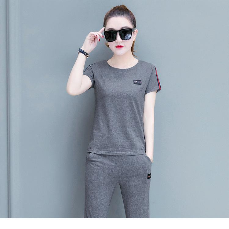 Women's Summer 2025 Cotton Sport Suit: Loose Short Sleeve Top & Cropped Pants Two-Piece Set