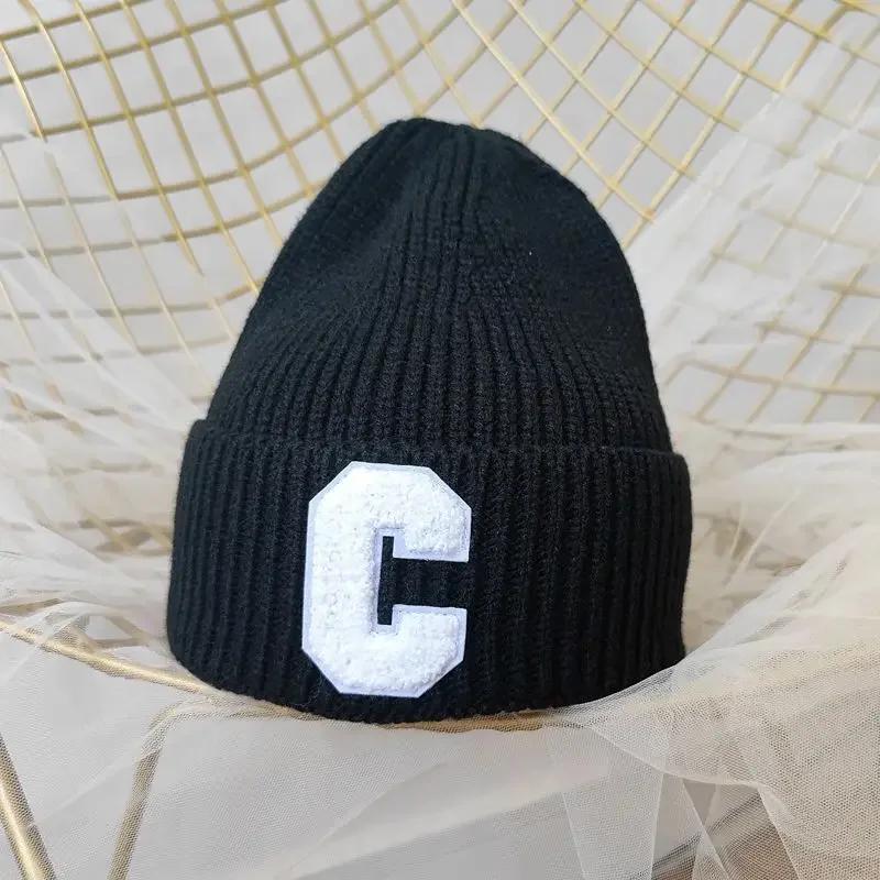 Simple Winter Woolen Big C Letter Hat Women Men Unisex Beanie Cap Outdoor Thick Warm Hip Hop Sport Ski Knitted Hats Console