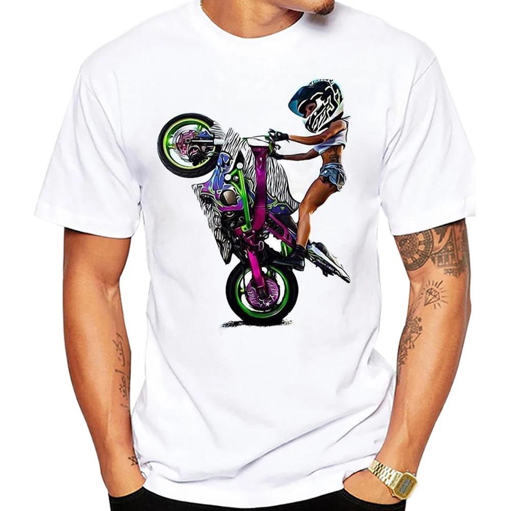 Fun Motorcycle Cafe Racer From Behind Riding T Shirt Summer Men Short Sleeve Sport Classic T-Shirt Hip Hop Boy Casual White Tees