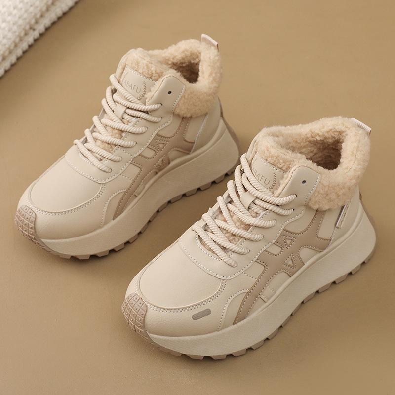 Damen Übergröße Weiche Sohle Winter Warm Fell Eins Anti-Rutsch Schneestiefel Gepolstert Gefüttert Stiefeletten Winddicht Outdoor Sport Baumwollstiefel