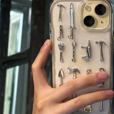 Custodia Trasparente Creativa Fatta a Mano Forchetta Coltello Per iPhone17 Air 16 15 13 14 12 11 Pro Max Plus X XR XS 7 8 SE2 Copertura Morbida Epossidica