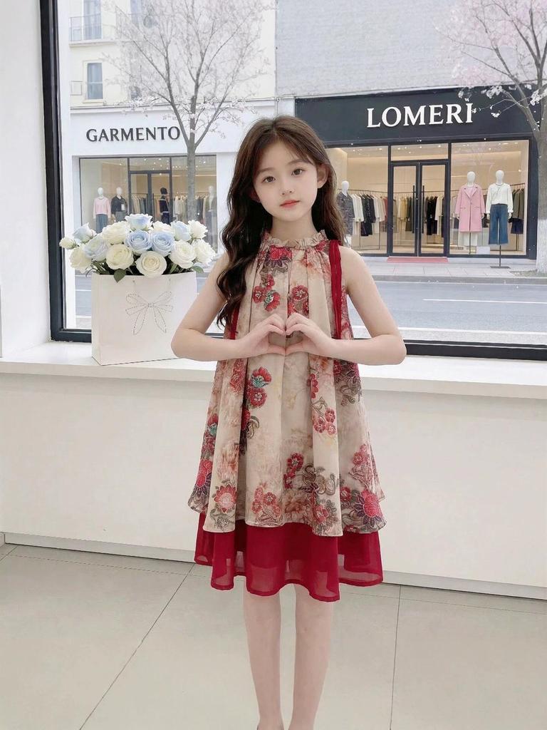 Girls' Elegant Sleeveless Dress - 2026 Summer Two-Piece Style for Middle & Big Kids