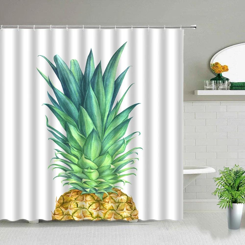 

Nordic Style Pineapple Art Poster Shower Curtain Tropical Fruit Bathroom Decor Screen Waterproof Fabric Bath Curtains With Hooks W90xH180cm
