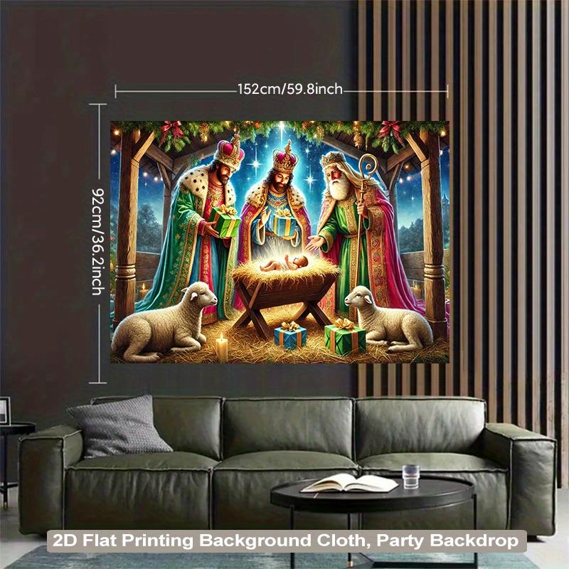2D Flat, 1 Piece Nativity Background Banner, Suitable for Christmas Parties, Church Events, Home and Office