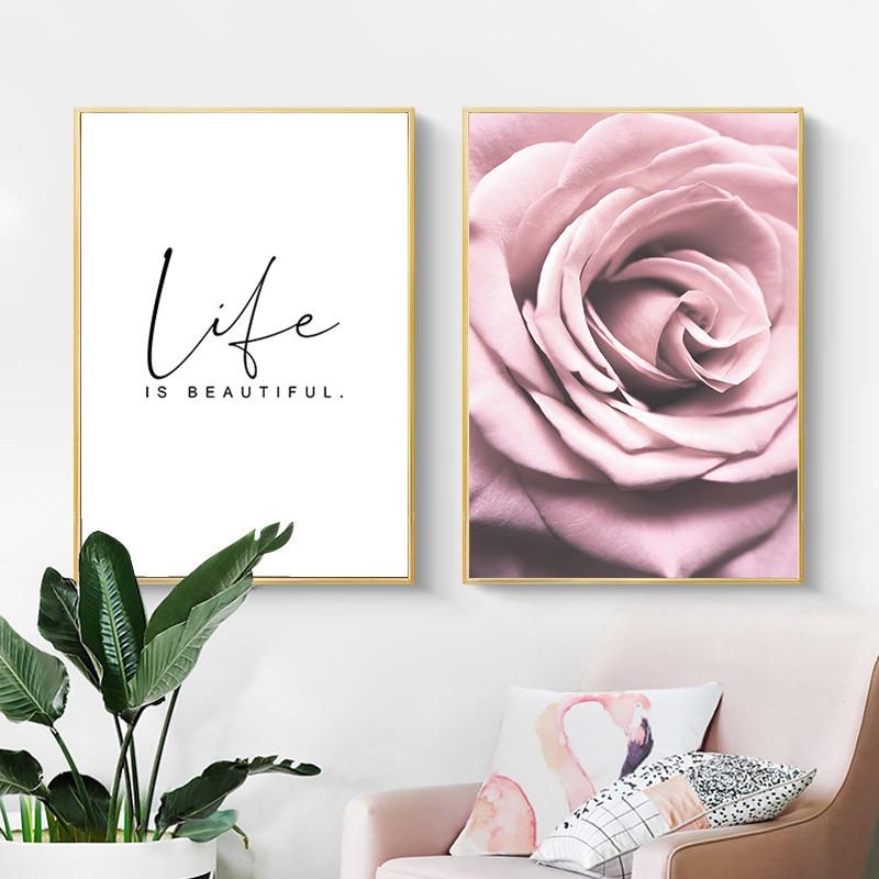 

Розовая роза с цитатой из жизни, холст, картина, скандинавские цветочные постеры и принты, красивые цветы, художественные настенные панно для гостиной HD2771