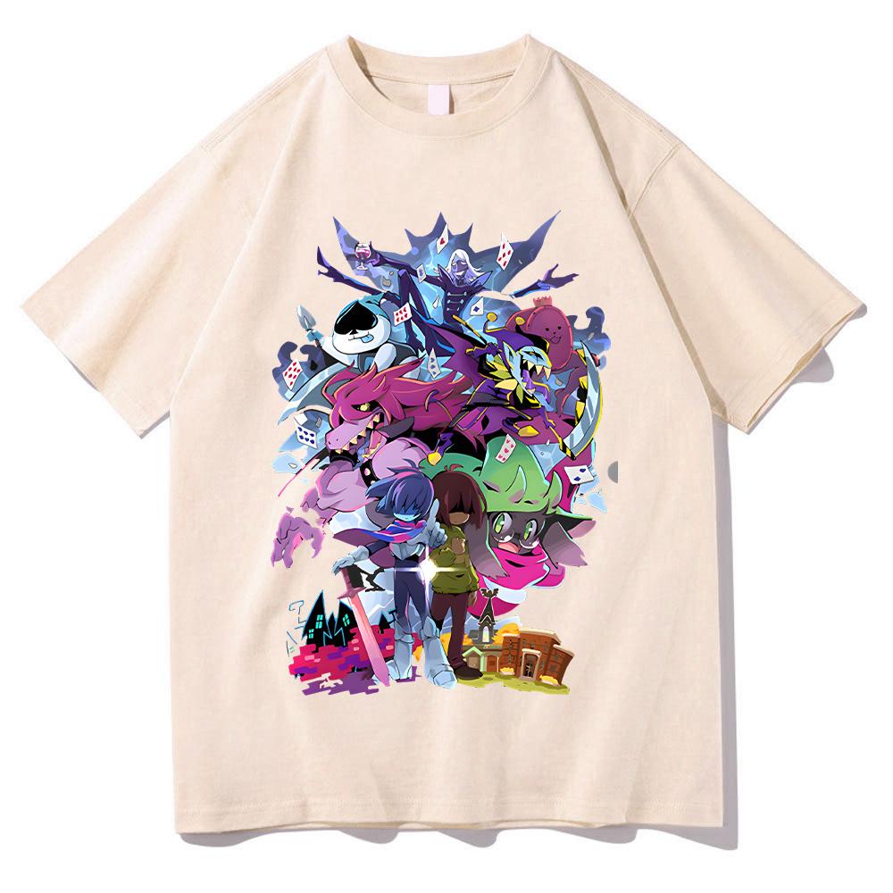 Deltarune Merch Personaggi Artwork Maglietta Cast Completo Abbigliamento per Fan Gioco Deltarune Maglietta in Cotone Top Divertente Larga Unisex Tee