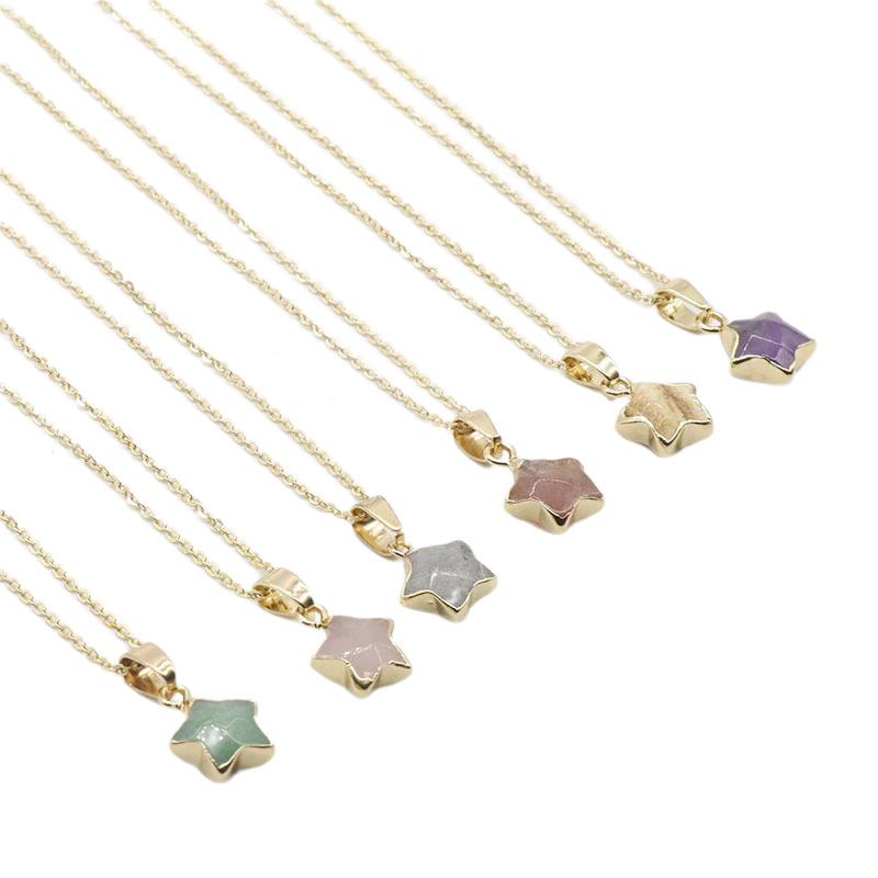 Fashion Gold Plated Stones Star Pendant Necklace Cute New Creativity Stone Charms Necklace Jewelry for Women Gift