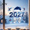 Festive Home Decor 2027 New Year Christmas Static Window Cling, Glue?Free Snowflake Glass Party Atmosphere Decorations Sticker, Reusable Holiday