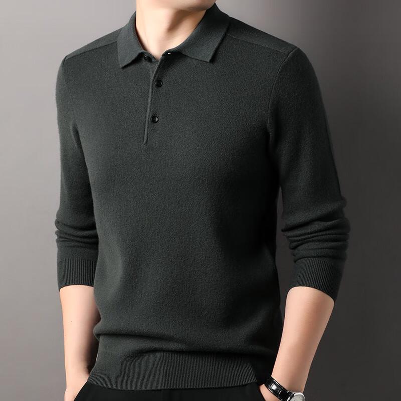 Hengyuanxiang Men's 100% Pure Wool Polo Collar Sweater