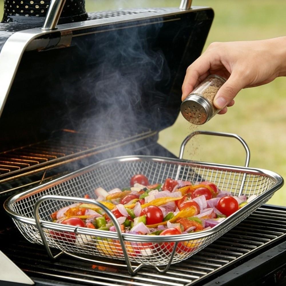 Square Square BBQ Grill Basket Mesh Frying Net Filter Basket Vegetable Washing Basket Camping