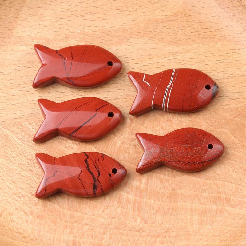 Hand Carved Healing Crystals Fish Figurine Natural Stone Animal Statue Amethyst Gemstone Pendant Home Decor DIY Hanging Ornament
