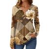 Women's Casual Fashion Brushed Retro Floral Print Long Sleeve V-Neck Top T-Shirt