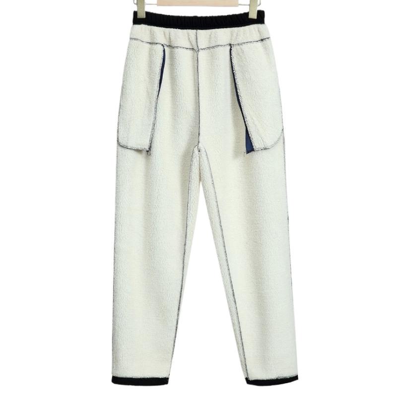 Store størrelser 8XL Bukser Vinter Pluss Fløyel Fortykket Løse Lam Ett-delt Fleece Bomullsbukser Middelaldrende og Eldre Kvinners Bukser for Yttertøy