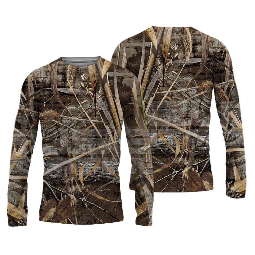 Spring and Autumn Round Neck 3D Camouflage Printed Top Fashionable Casual Vintage Long Sleeved Men's T-shirts