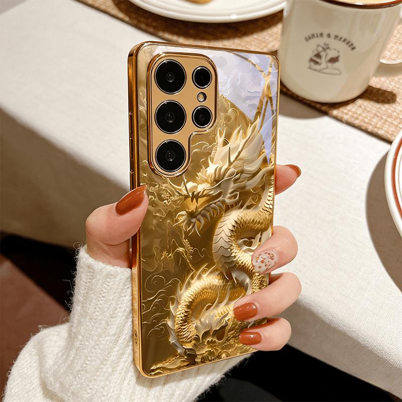 The Eastern Dragon Electroplated Golden Phone Case For Samsung A22 A32 A42 A52 A72 A23 A33 A53 A73 A34 A35 A71 A36 Glass Cover
