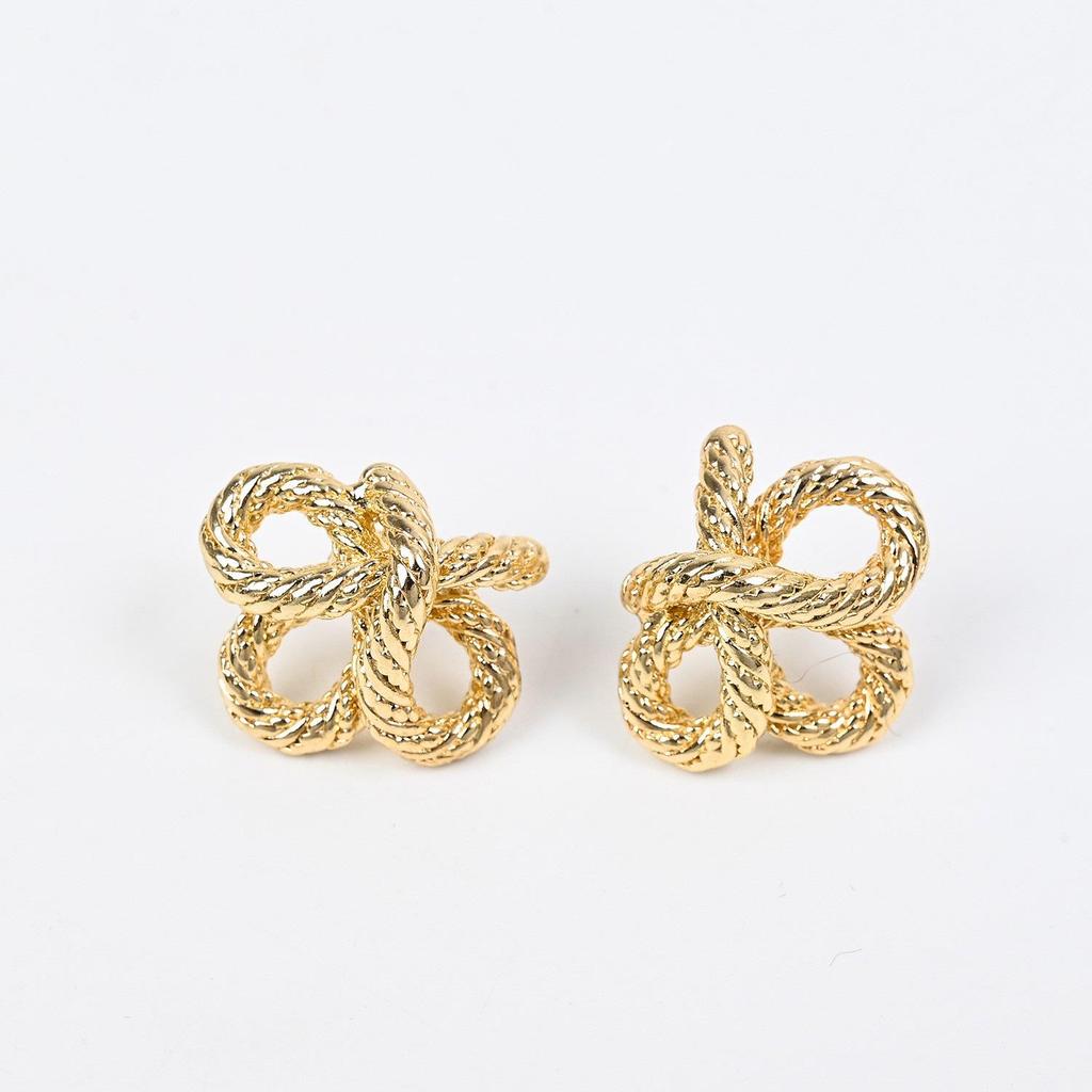 French Gold Bow Knot Stud Earrings In S925 Silver