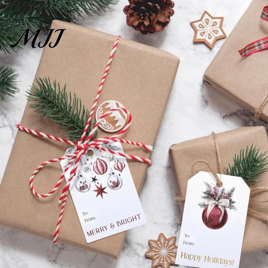 Cardboard Hanging Tags 48 Pcs Christmas Gift with String, Seasonal Labels, Holiday Pattern Paper for Presents Xmas Party Present Decoration,