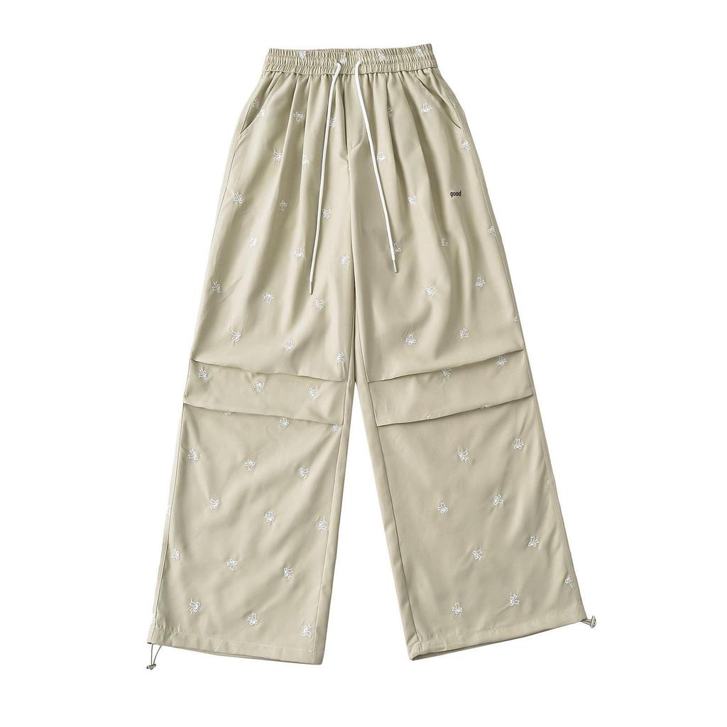 2024 Women's Hot Ins American Butterfly Embroidery Drawstring Parachute Pants