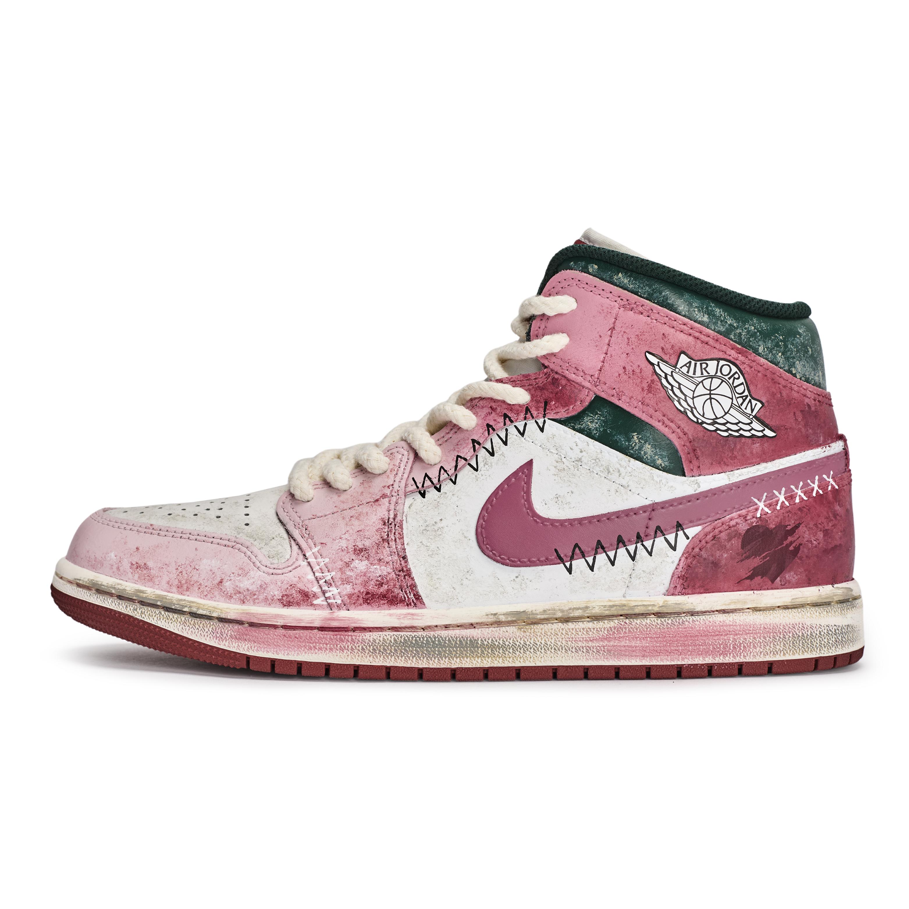 

Jordan Air Jordan 1 REGO Hot Dog, Desert Rusty Pink Mid top Vintage Basketball Shoes Unisex White Pink Green DQ8426-105(Team1189-) 44