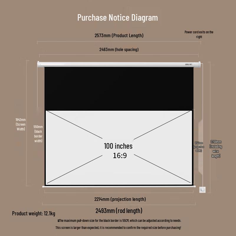 Deli 100-inch 16:9 Electric Projector Screen with Remote