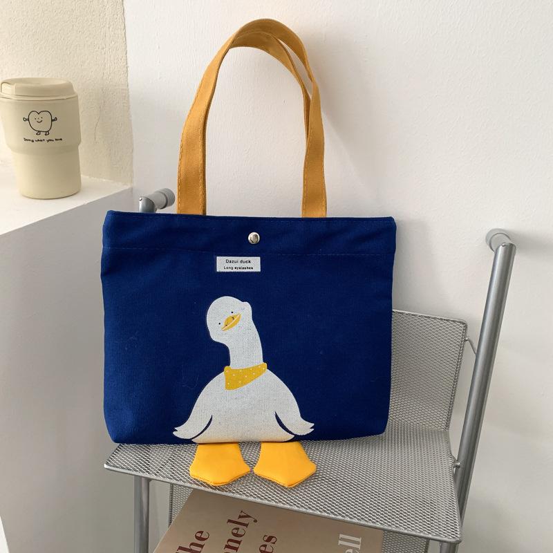 Cute Duck Canvas Tote Bag for Women, Small Handheld Shoulder Purse, Kawaii Cartoon Crossbody Bag for Daily Outings KTB