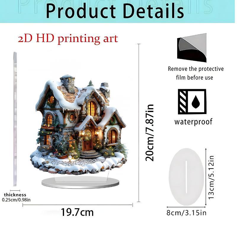 2D Acrylic Castle Snow House Pendant Wooden Christmas Hanging Ornament for Home Xmas Tree Party Decor Gifts