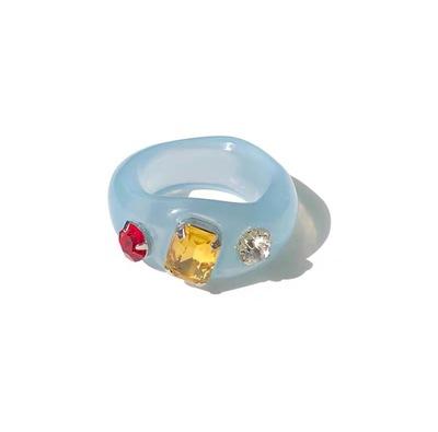 HangZhi 2020 Nuovo Anello Unico Giapponese con Strass Colorati Chunky in Plastica Acrilica Trasparente per Donne Ragazze Gioielli da Festa
