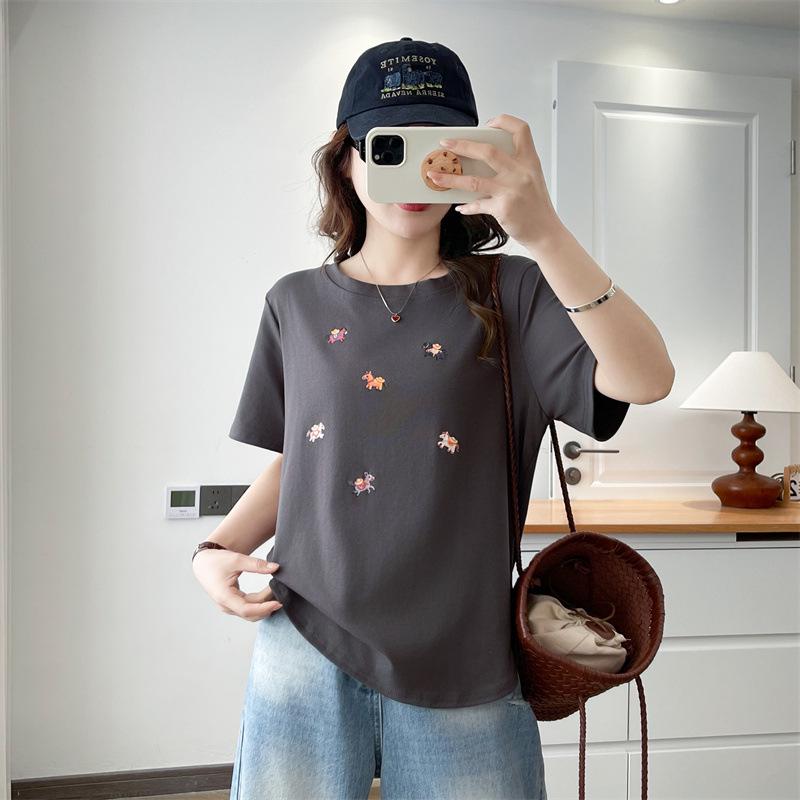 Plus Size Women's Cartoon Cotton T-Shirt, Round Neck, Short Sleeve, Slimming Fit
