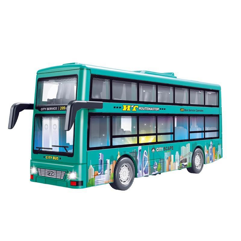 Children's Double-Decker Bus Toy with Open Doors, Lights, Music, and Inertia Simulation for Sightseeing and Public Transport Play.