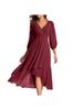 V-neck Solid Color Slim-fit Bridesmaid Evening Dress with Three-quarter Sleeves