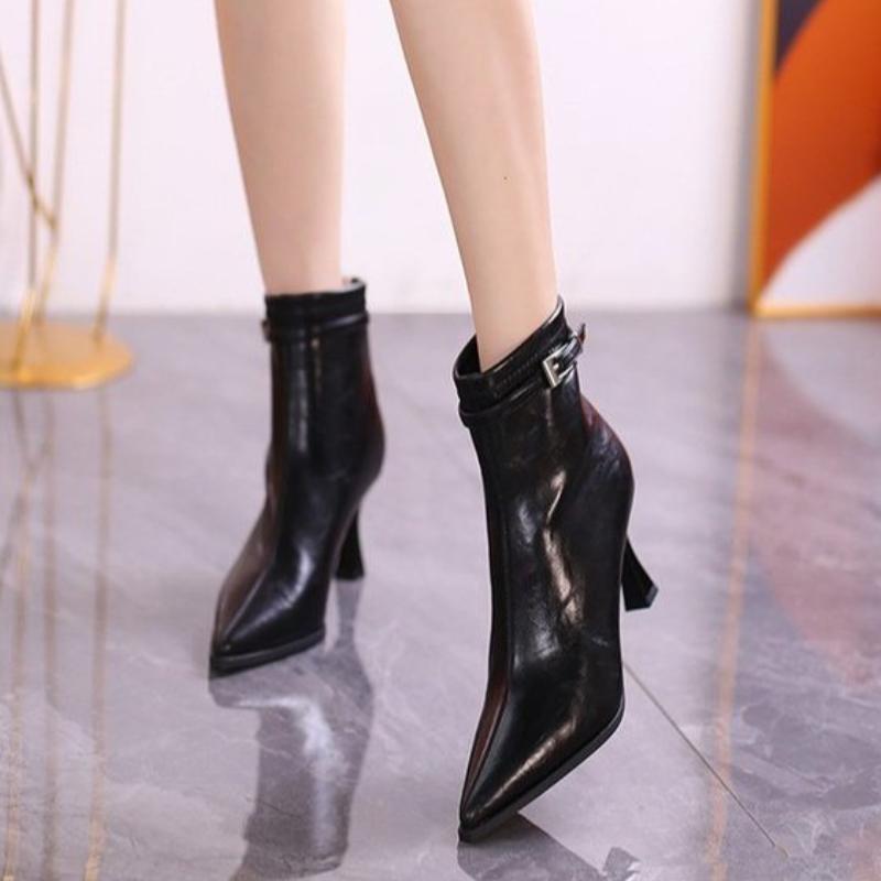 French Pointed Toe High Heel Booties Women Fall Winter New Skinny Heel Back Zipper Versatile Skinny Fashion Boots