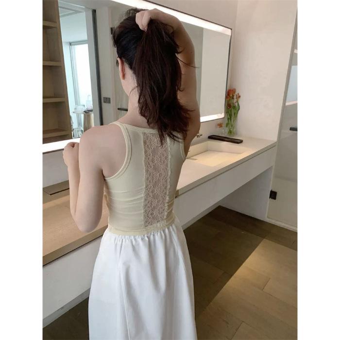 New summer women's clothing, European and American style Spice Girls, sexy slim-fitting lace splicing perspective halter sling vest top