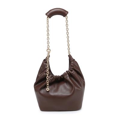 Luo Jia Quetschketten-Eimer-Tasche PU Unmarkiert Gefaltet Weiches Rindsleder Müllbeutel Handtasche Echtes Leder Damen-Tasche Trend