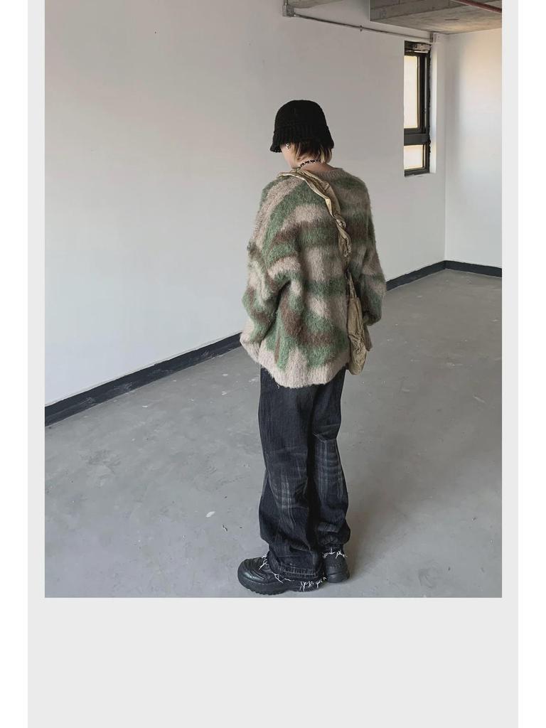 American Retro Winter Style Mohair Gradient Striped Sweater