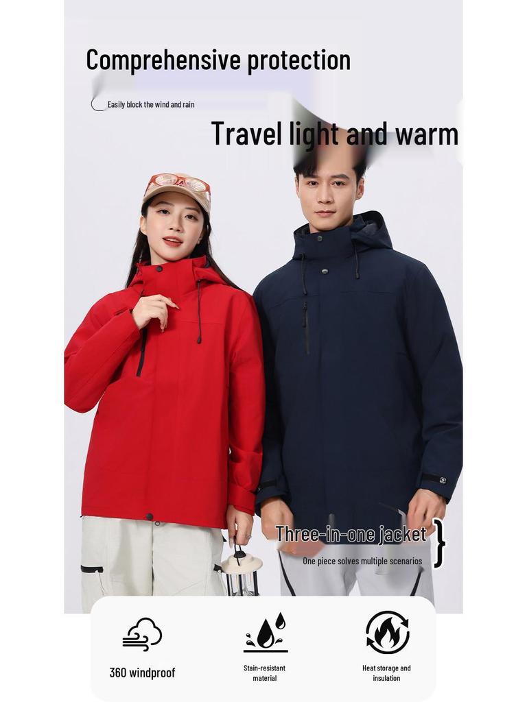 Unisex Wasserdichte Atmungsaktive Wander-Windjacke - Abriebfeste Outdoor 3-in-1 Jacke