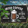 Vintage Irish Coffee Recipe Metal Wall Poster, Retro Bar Decor
