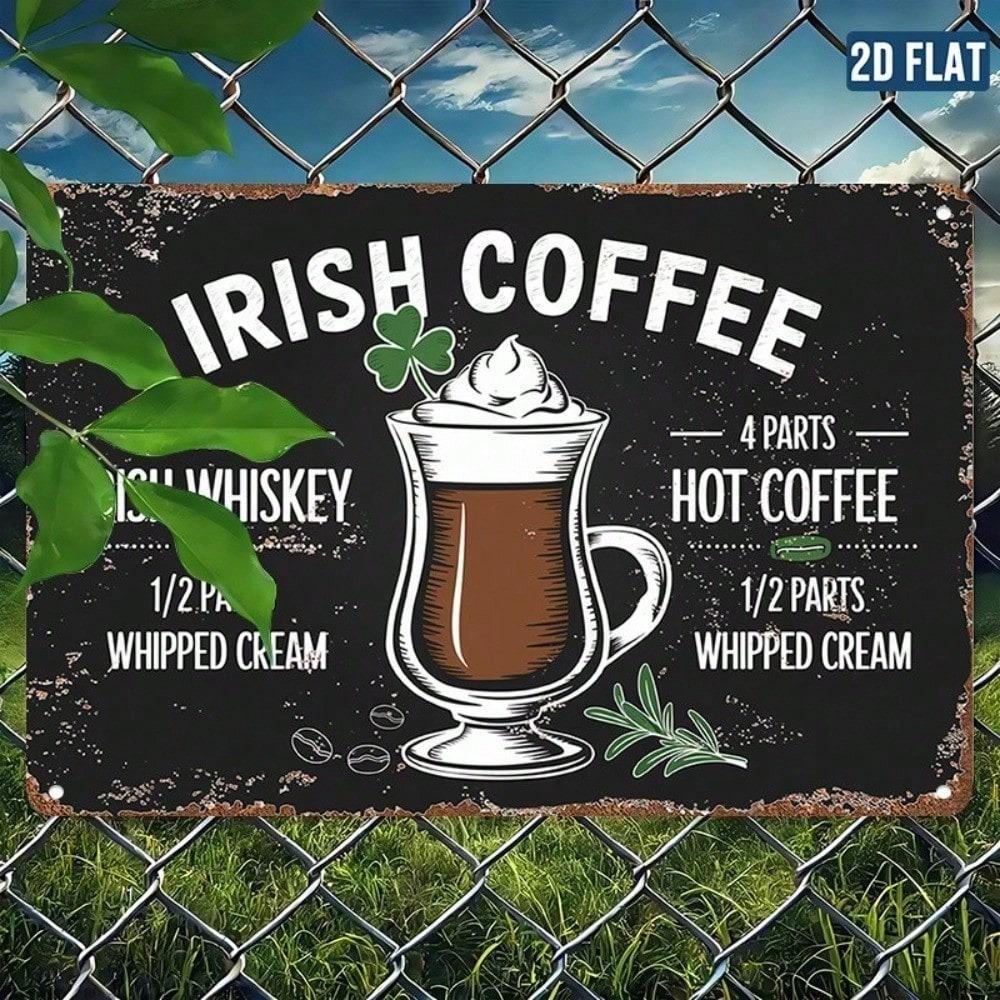 Vintage Irish Coffee Recipe Metal Wall Poster, Retro Bar Decor