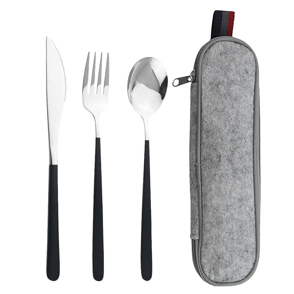 Pink Gold 4Piece Dinnerware Set Portable Reusable Cutlery Set For Travel Camping Flatware Spoon Fork Utensils Set and Bag
