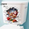 Removable Toilet Seat Stickers Santa Claus Sticker, Elk And Gift Box Print, 3D Christmas Decals Wall Decal, Waterproof PVC Sticker for Bathroom Funny