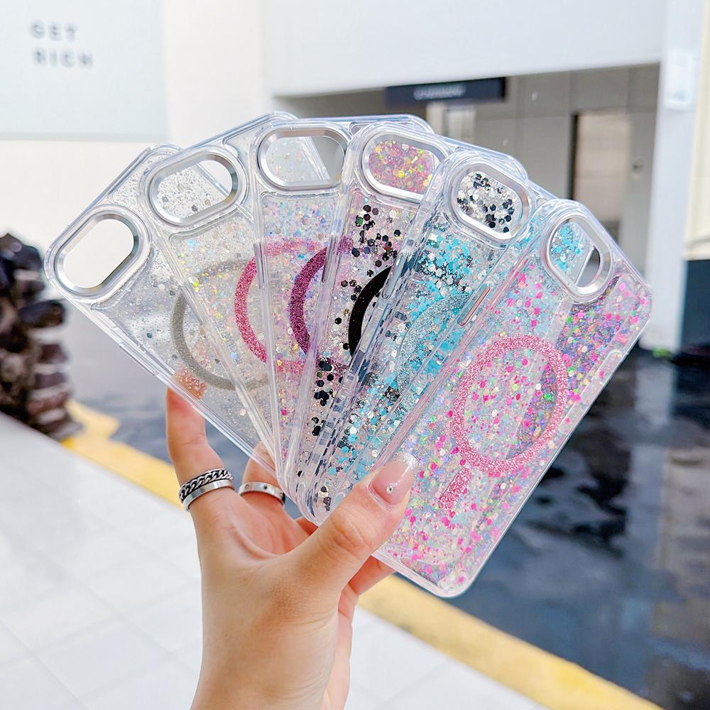 KEYSION Luxuxy Glitter Magnetic Phone Case for MagSafe for iPhone 17e 16e Soft TPU+PC Shockproof Back Cover for iPhone 16e 17e