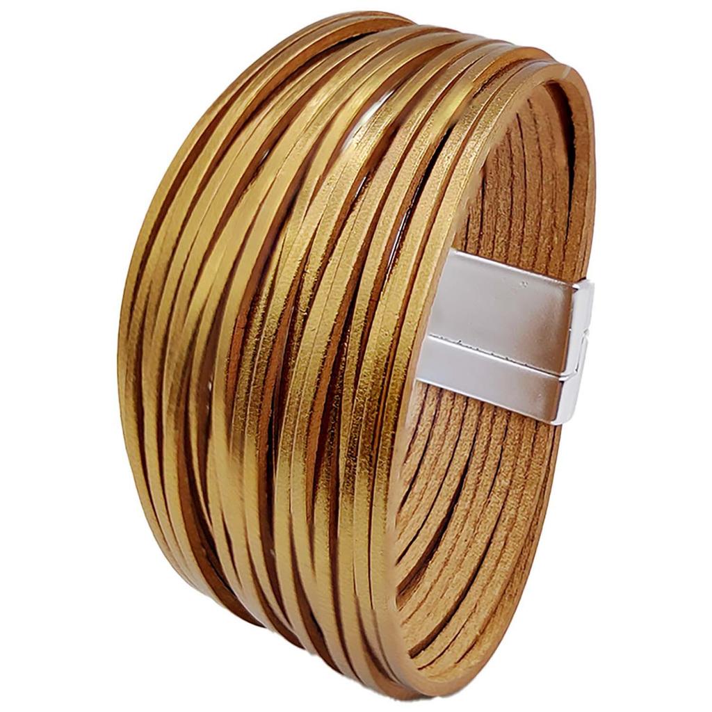 Gradient Multi-Strand Men's and Women's Bracelet with PU Leather Cord and Magnetic Clasp.