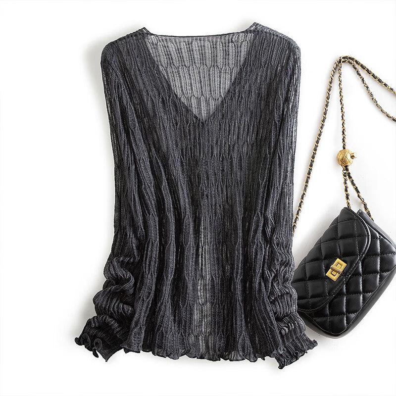 Slim-fit V-neck Hollow-out Knit Cardigan