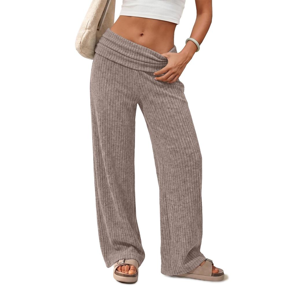 Women's High Waist Wide Leg Pants Color Soft Casual Trousers