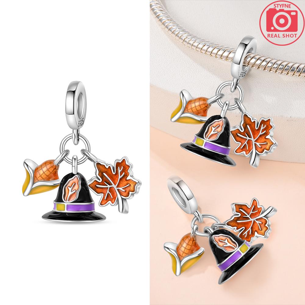 Charms 925 Silver Colorful Board Autumn Maple Leaf Heart Castle Beads Fit Bracelet Women Jewelry Diy Gift Accessories