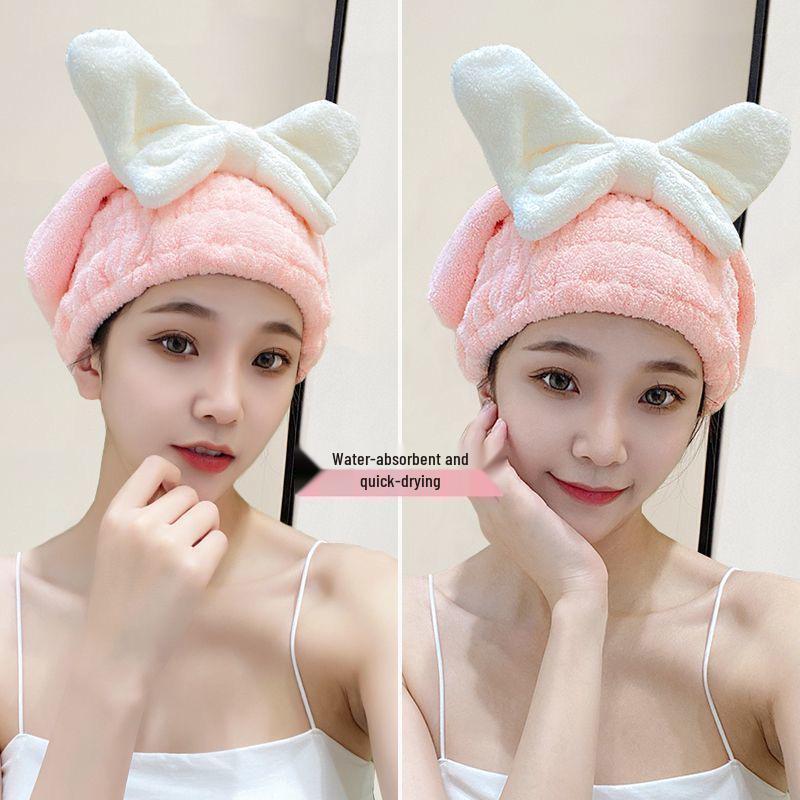 Bowknot Quick-Dry Super Absorbent Hair Cap for Women - Thick, No-Shed Adult Shower Towel